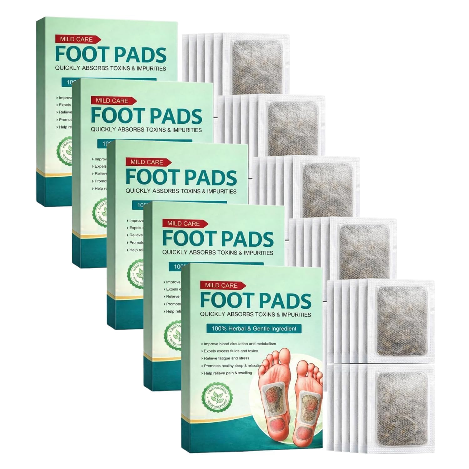 (50 Pieces) 100% Herbal And Gentle Ingredient Detox Foot Pads, 50 Pieces, Natural Ingredients for Sleep AidPain Relief, Toxin Removal with Bamboo Vinegar and Acupoint Micro-Massage Technology detox foot patch (Pack of 5)