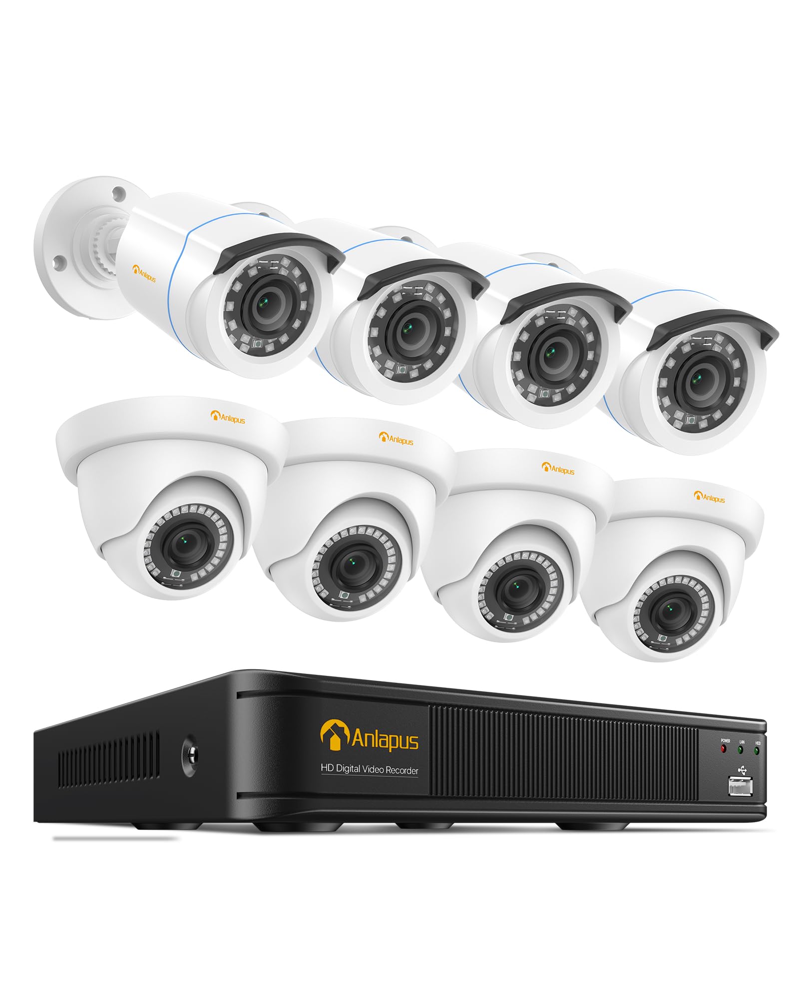 Anlapus 1080p Kit Caméra de Surveillance Filaire DVR 8CH sans Disque Dur