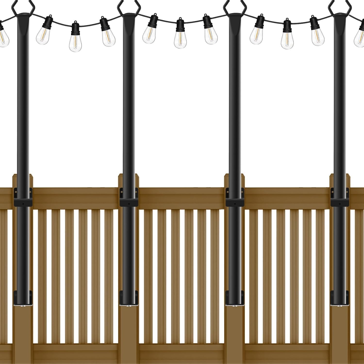 AHRLHR Pali luminosi da 1,5 m, confezione da 4 pali luminosi per esterni con clip di fissaggio, pali in metallo per luci esterne, pali luminosi da appendere per recinzione, giardino, cortile, parete