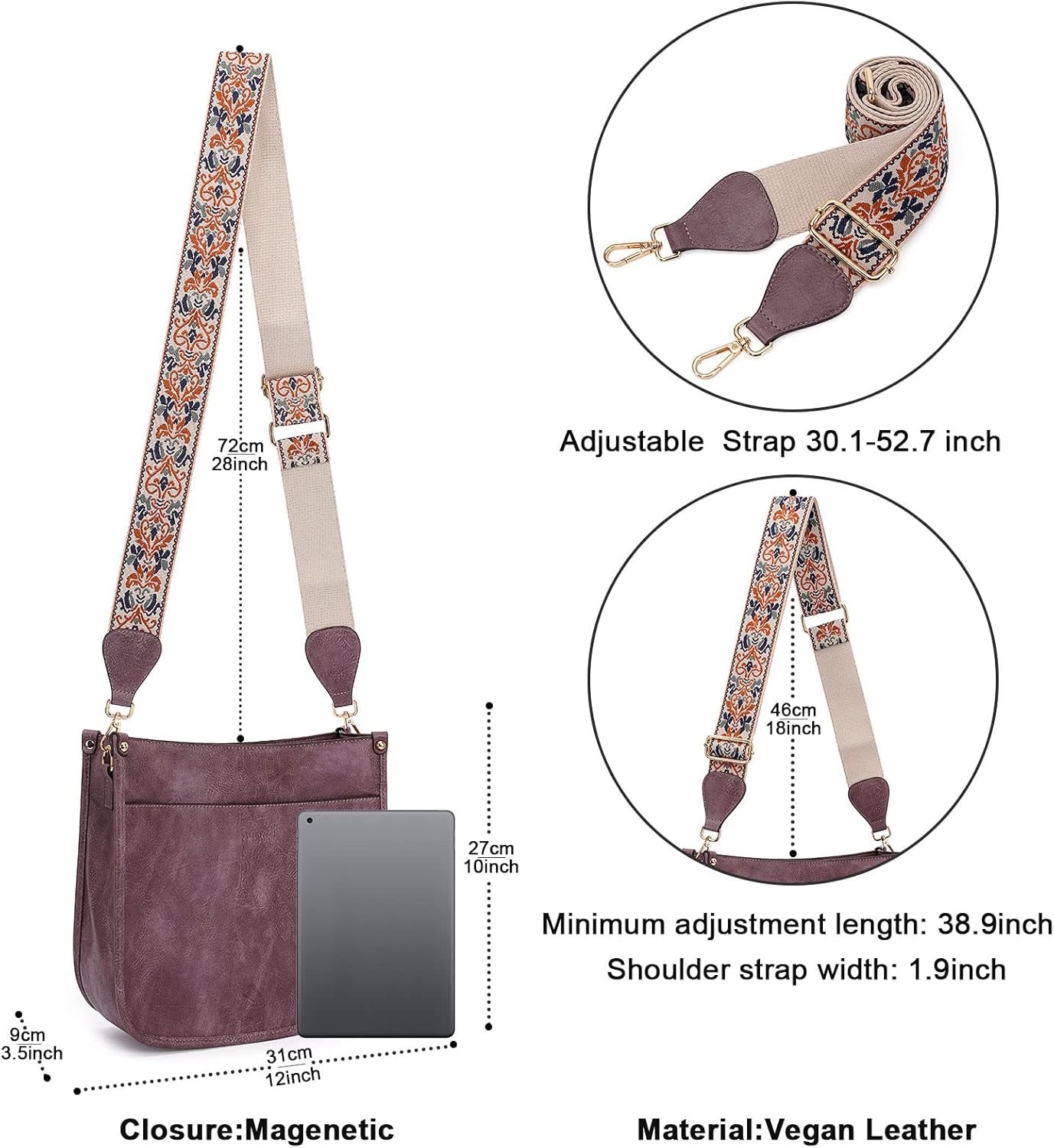 HKCLUF Crossbody Bags for Women Trendy Vegan Leather Hobo Handbags With 2PCS Adjustable Guitar Strap Shoulder Bucket Bags - Image 5