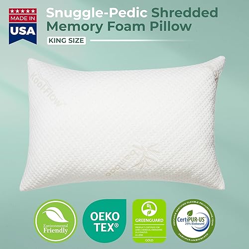 Miniatura 2 de Snuggle-Pedic Almohada de espuma viscoelástica triturada, las almohadas frescas originales para personas que duermen de lado, estómago y espalda -