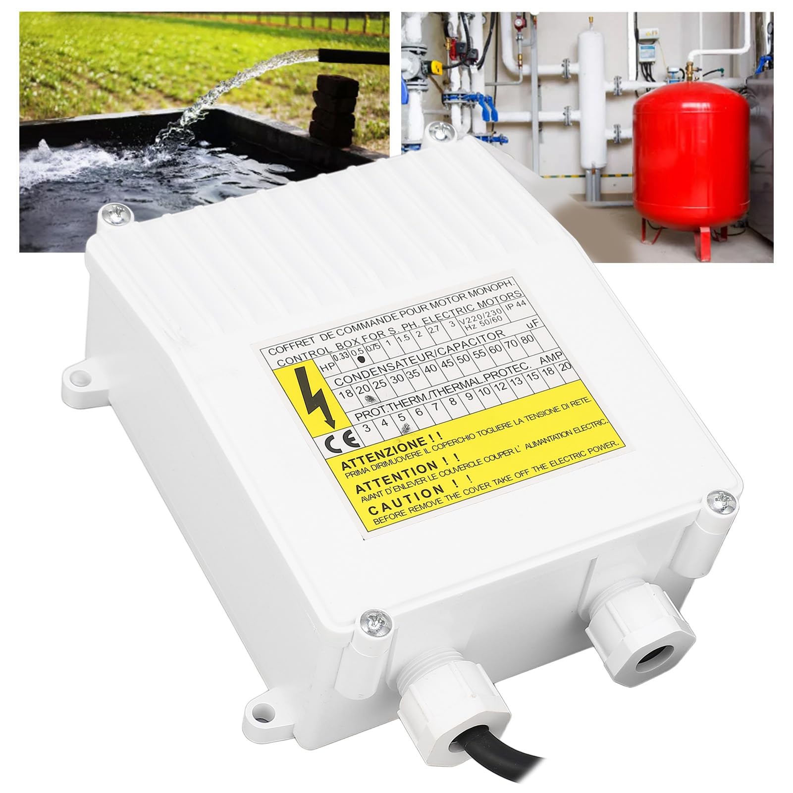 Boîtier de Commande pour Pompe de Puits Profond Submersible, 370W 20uf, Protection Thermique Intégrée, ABS et Cuivre