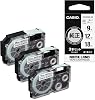 Genuine Casio Nameland Label Writer Tape 0.4 inch 9 mm, 0.5 inch 12 mm, 0.7 inch 18 mm, Set of 3 XR-MIXWE-4M White with Black Letters