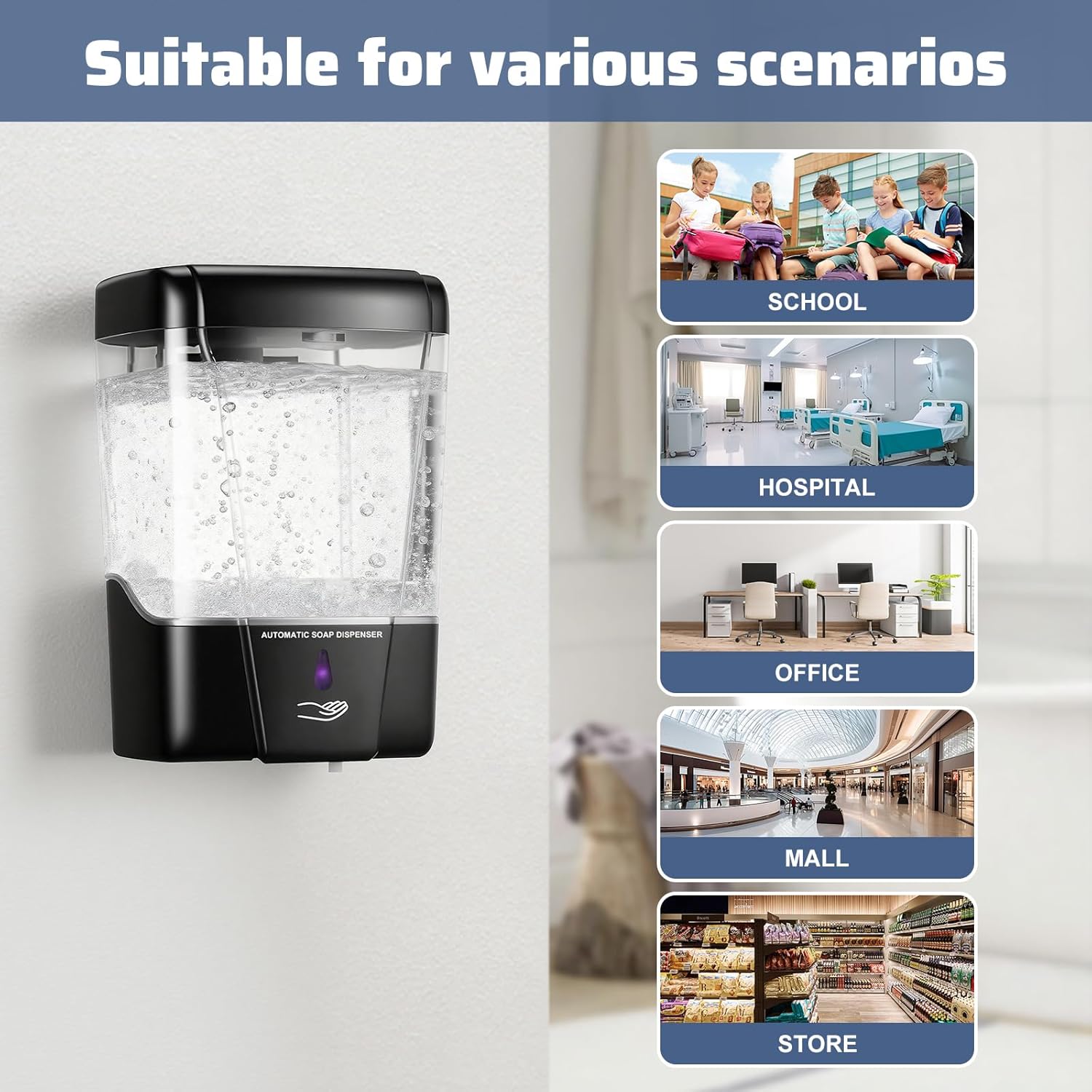 4 Pack Automatic Soap Dispenser Wall Mount,Touchless Liquid Soap Dispenser,Battery Operated,600 ml / 20 oz Commercial Hand Detergent Dispenser for Office Home Kitchen School Bathroom Hotel Restaurant - Image 7