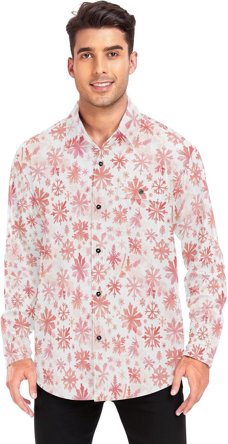 KLL Merry Christmas Snowflake Red Hoho Unisex Adults Slim Fit Rugby Shirts Formal Long Sleeve Blouses