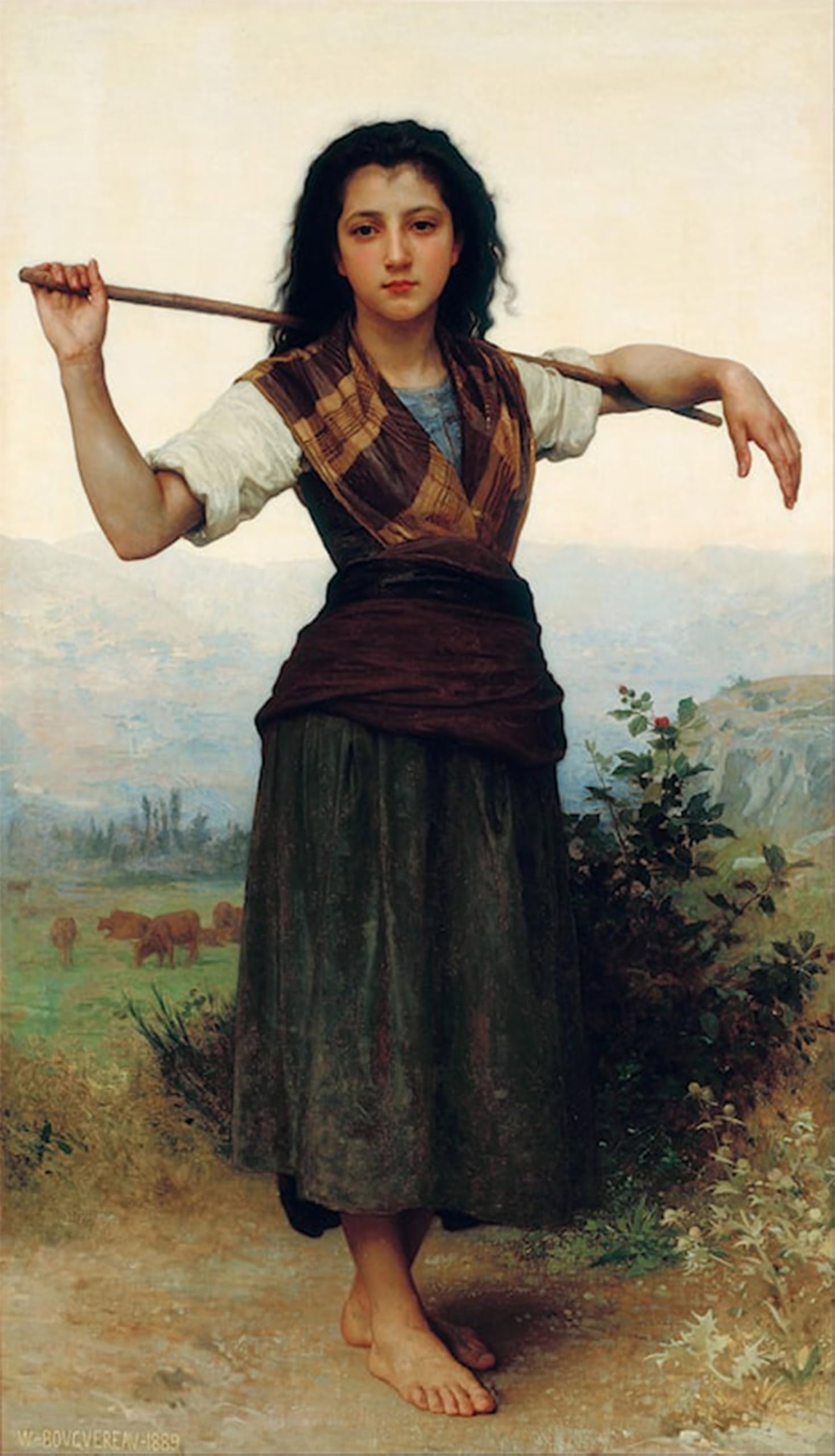 ARTXLXXBN Famous Painting Canvas Artwork Graffiti Print Pastourelle by William Adolphe Bouguereau Portrait Canvas Image for Home Decor 60x90cm