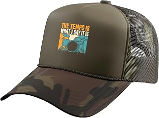 The Tempo is What I Say It is Drummer Tee Drum Music Band Trucker Hat with Adjustable Mesh Back