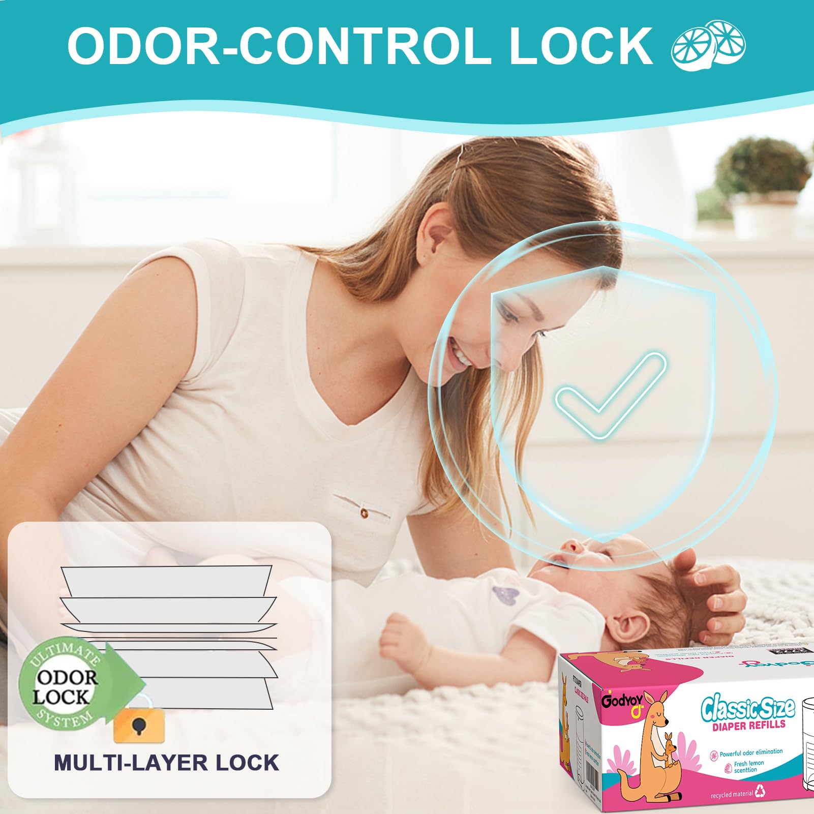 Windeleimer-Nachfüllbeutel, kompatibel mit DEKOR Classic Windeleimer-Nachfüllpackungen, 4 Stück, extra 20 % Länge, für 2772 Windeln, extra 30 % Dicke, mehrschichtige Geruchskontrolle, frischer