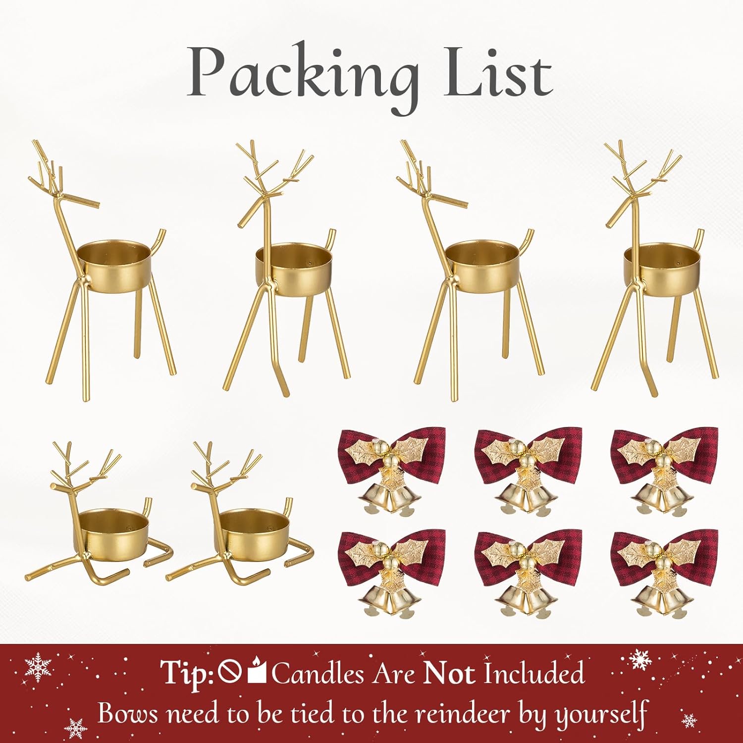 Christmas Reindeer Tealight Candle Holder: 6 Pcs Gold Reindeer Decoration for Window & Table