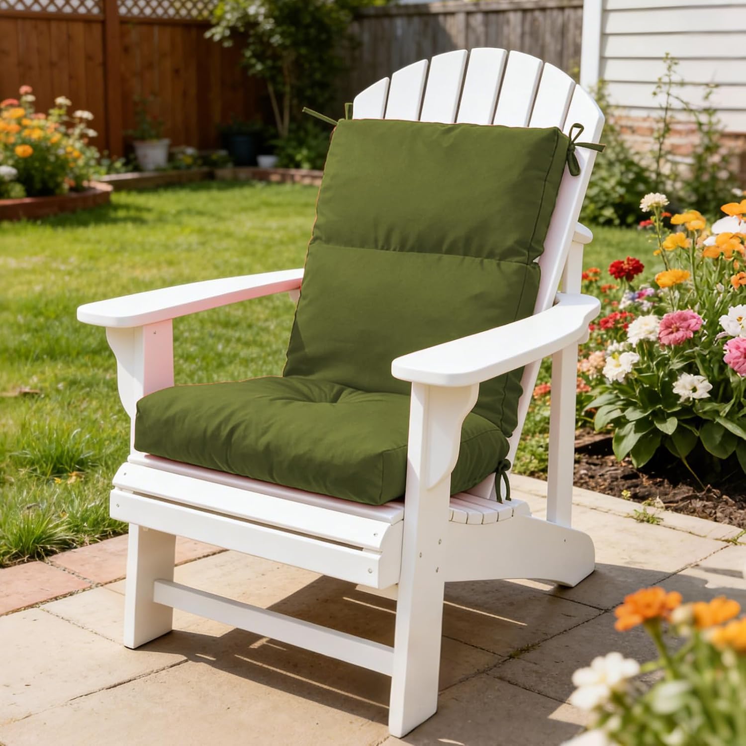 High Back Chair Cushion, 44" x 20" UV Resistant & Water-Repellent Patio Furniture Chair Pads with Non-Slip Ties for Rocking Chairs, Adirondack, Dinning Chairs, Moss Green, 1Pcs