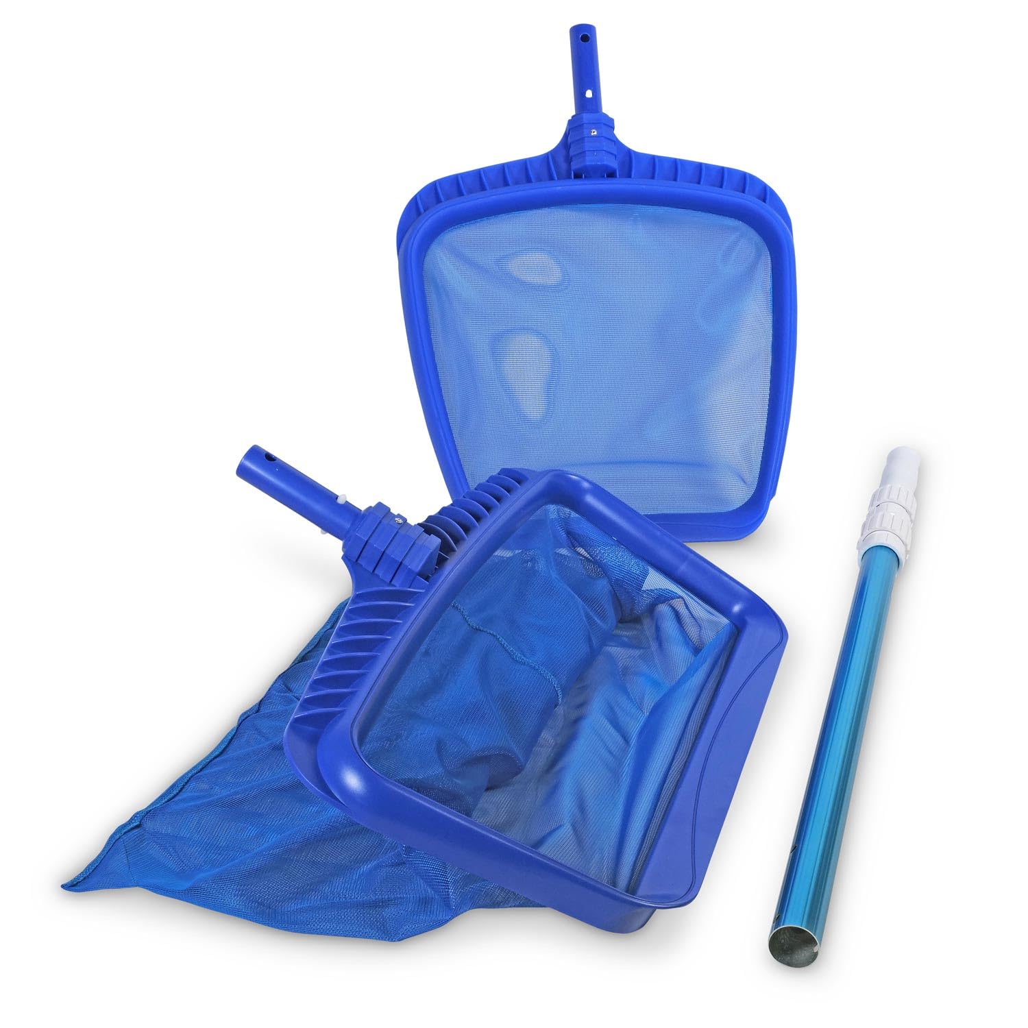 Boden- und Laubkescher Set inkl. Teleskopstange 60–180 cm - Poolkescher mit tiefem & flachem Netz - stabiles Aluminium - perfekt für Pool Teich & Schwimmbecken