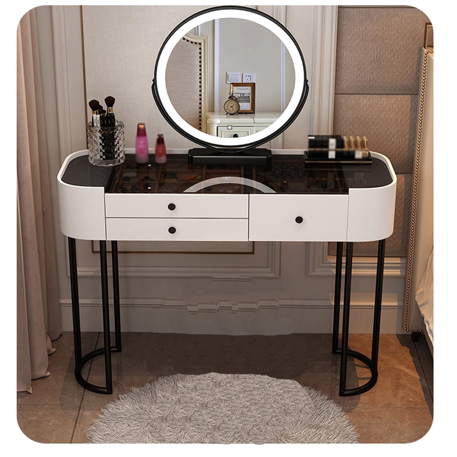 asdchZen Modern Makeup Vanity Table With Storage Drawer & Bench-Compact Dressing Desk For Small Spaces, Durable & Stylish,60cm