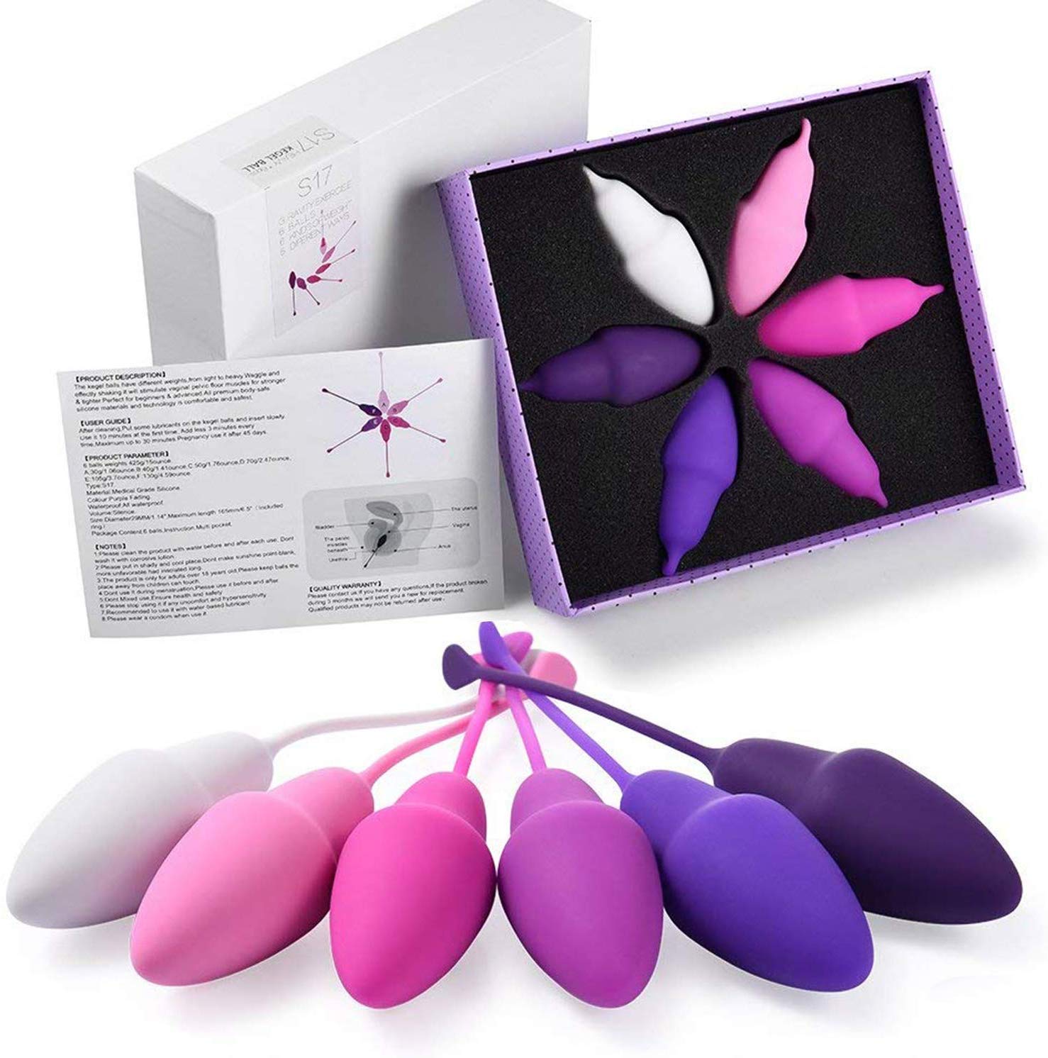 Boules de Geisha - 6 Boules évolutives - Kegel Balls de pour Le contrôle de la vessie et Les Muscles du Plancher pelvien - Recommandé par Le médecin