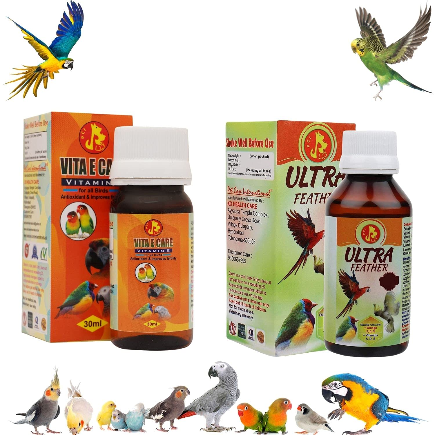Pet Care International (PCI) Combo Vita E-Care (30ml) and UltraFeather (30ml) || Provide Essential Vitamins & Minerals for Healthy Bird Healthcare (B096XKY3L7) Amazon Price History, Amazon Price Tracker
