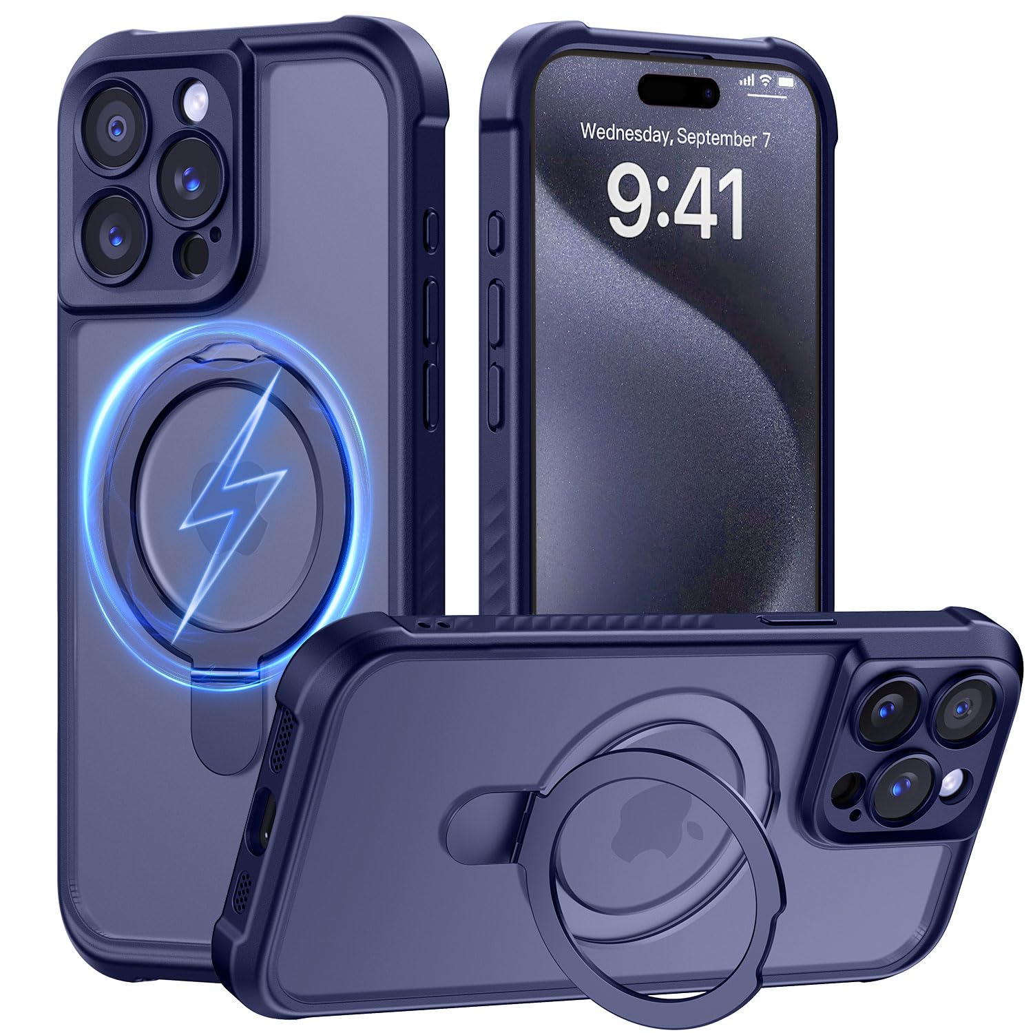 MOCCA Magnetic for iPhone 15 Pro Case with Stand,Deep Blue