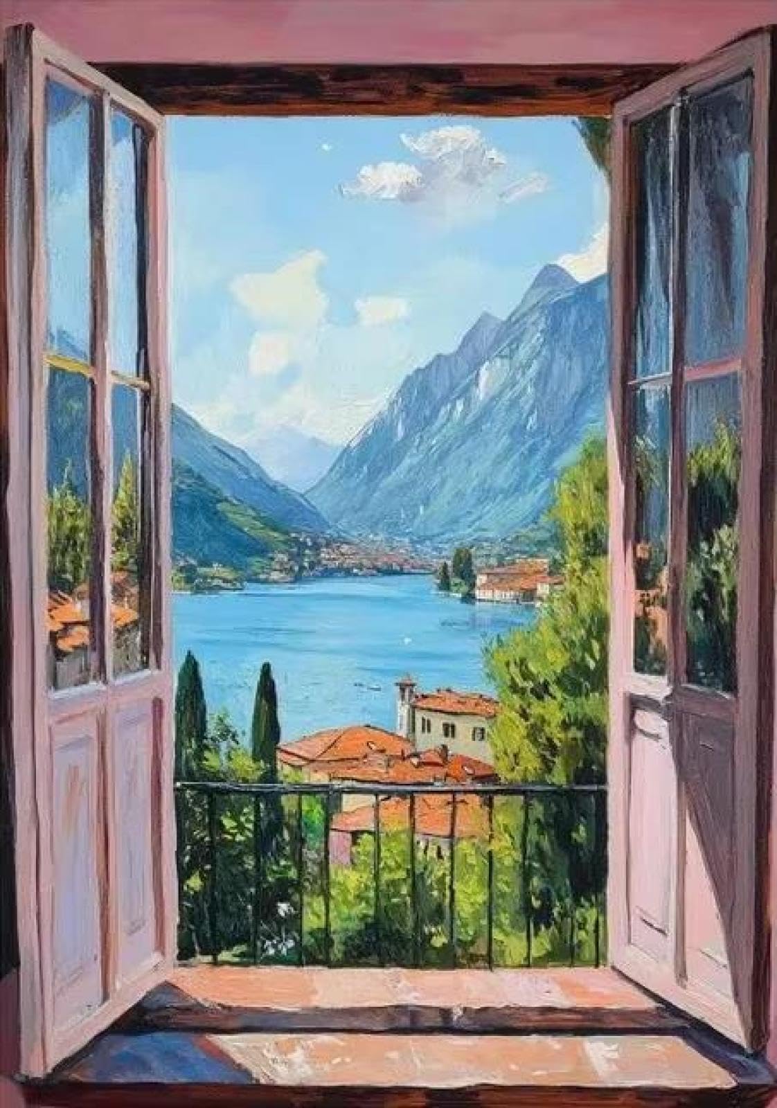 SHINERING Natural Scenery Beyond The Window Bohemian Colourful Open Window Canvas Painting Poster Prints Wall Art Picture Home Decor A13 21X30Cm Unframed