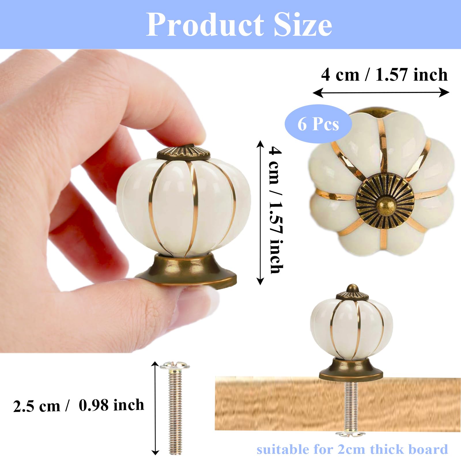 Fbshop Set Di 10 Maniglie Vintage Per Mobili - Pomelli In Ceramica E Lega Di Zinco A Forma Di Zucca Per Cassetti E Armadi - 4