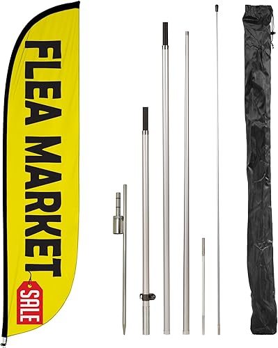 Miniatura 1 de LookOurWay Juego completo de banderas de plumas con varillas y estaca para el suelo con temática de mercado de agricultores de 12 pies de alto