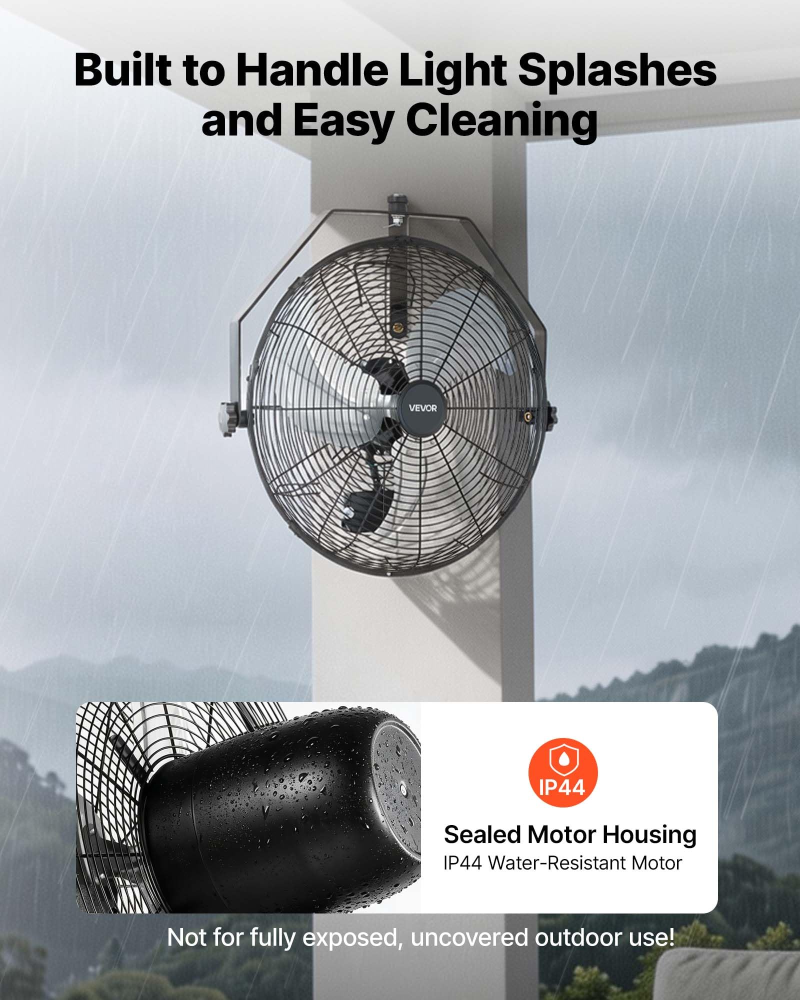 VEVOR Ventilador de Pared con 3 Velocidades, Aire de Flujo, Ángulo Ajustable, Motor de Cobre, Protección IP44, Ventilador Industrial Oscilante de Acero para Taller, Garaje, Gimnasio, Comercio, Almacén