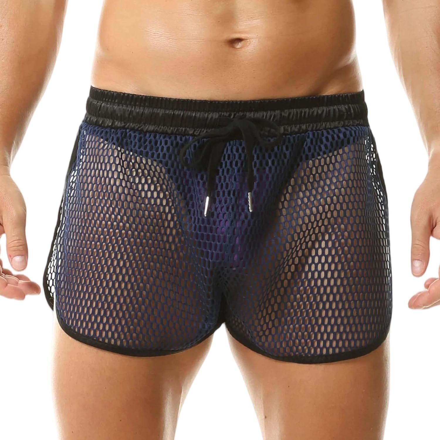 QiaTi Men's Mesh Shorts See Through Underwear Breathable Fishnet Rave Shorts for Men