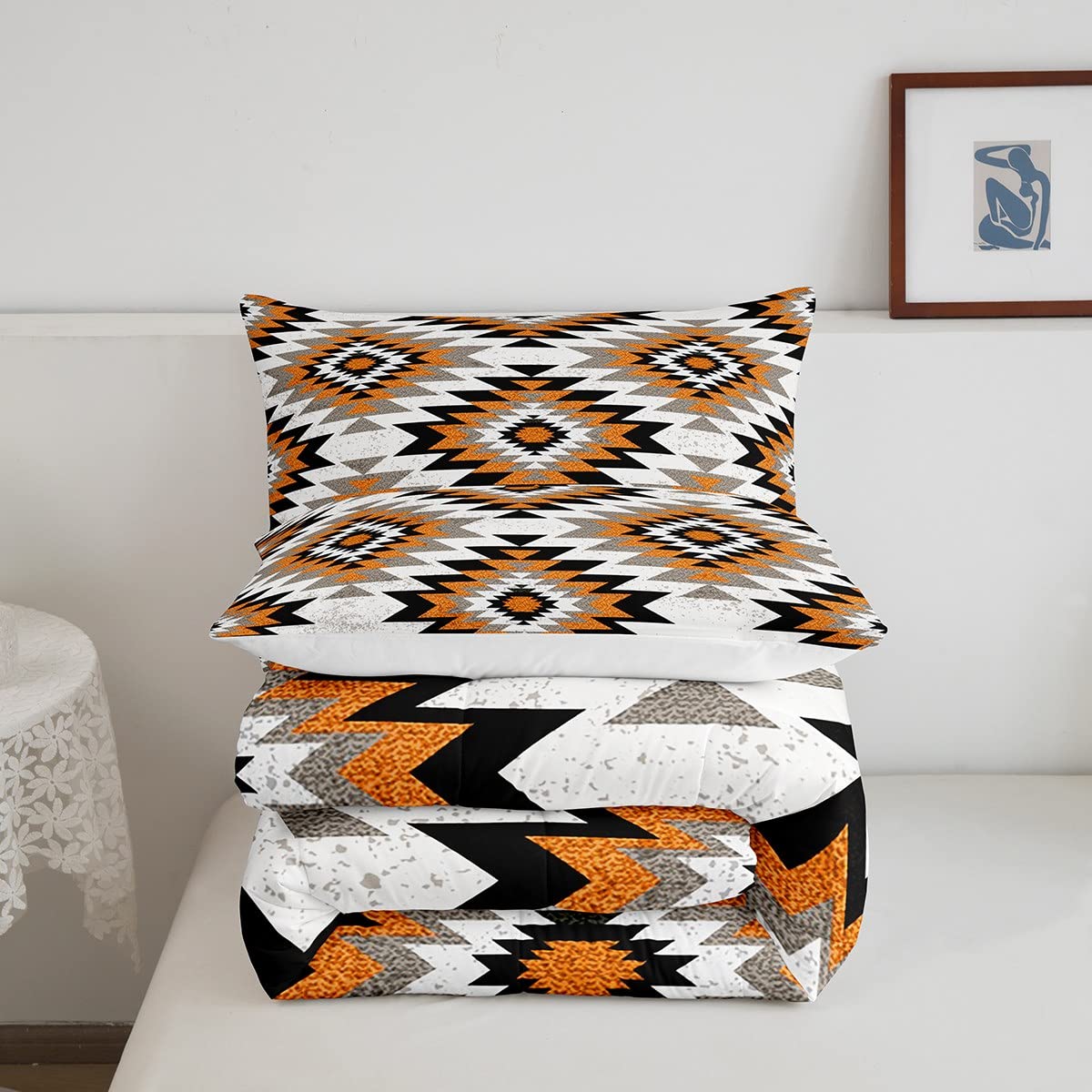 Copripiumino Queen Size 100% Cotone | Motivo Geometrico Sudoccidentale Tribale | Marrone