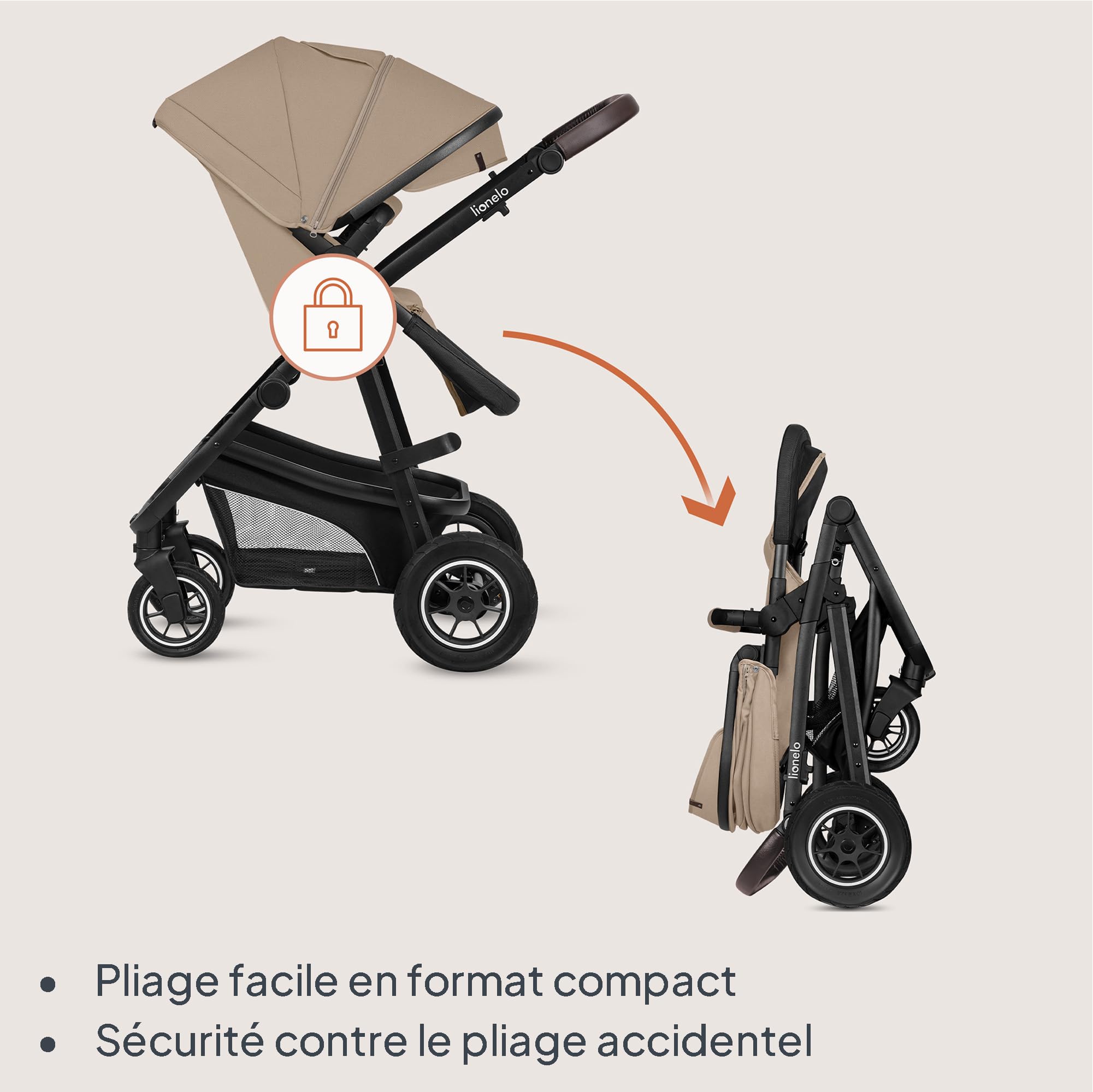 LIONELO BIANKA Poussette 3 en 1 max 22 kg Nacelle 9 kg Siège-auto 13 kg Pliable Système de Voyage Roues 360° Amorti Auvent XXL Trio
