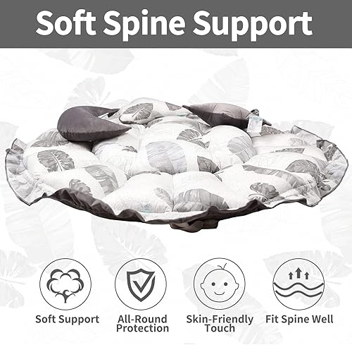 Miniatura 6 de Three Colors Tapete de juego 3 en 1 cojín de suelo para bebés y niños pequeños tapete de tiempo de barriga con 3 almohadas decorativas grueso y