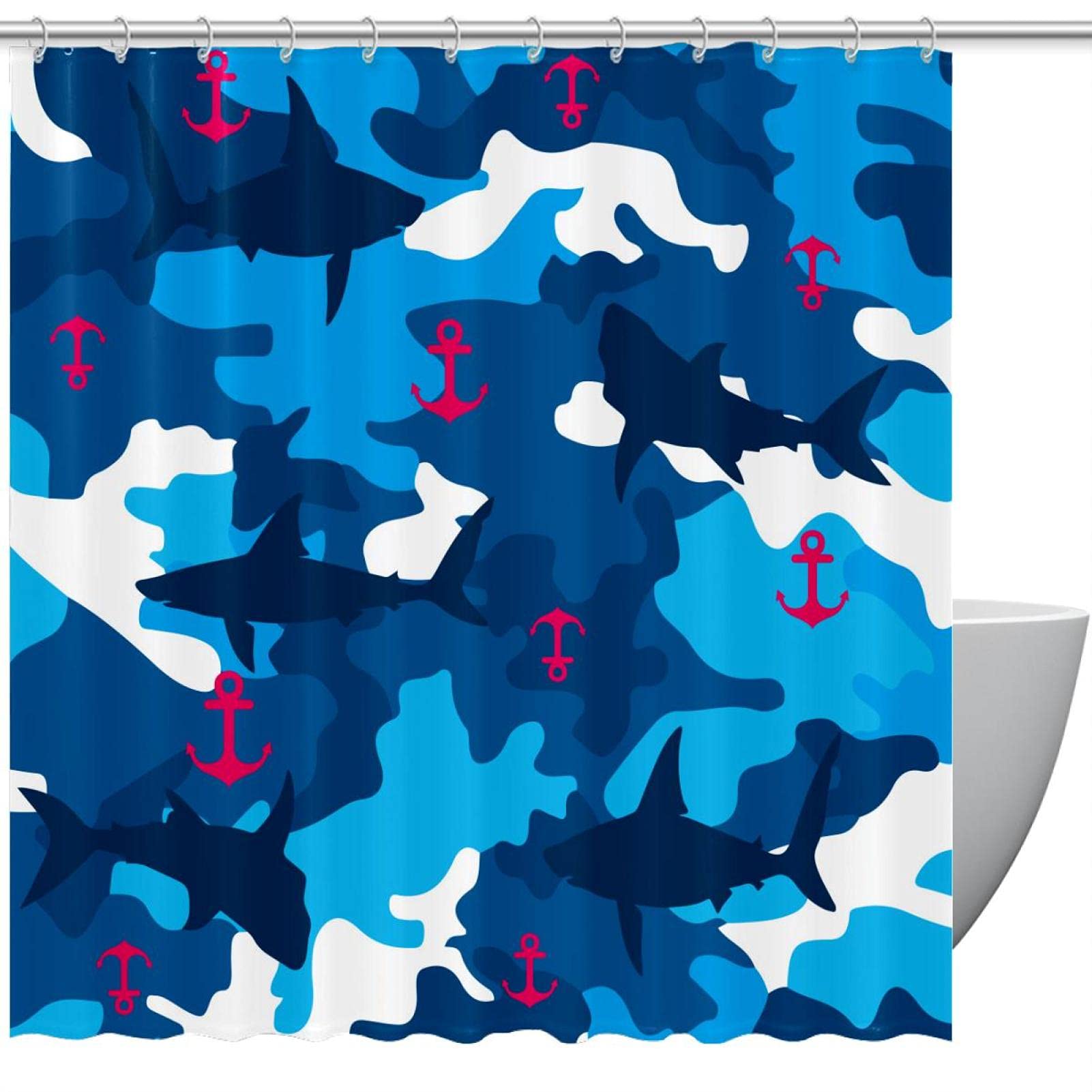 RosieLily Tenda Doccia Con Ganci Inclusi – 180x180 Cm, Impermeabile, Tema Orso E Squalo Surf, Per Bambini