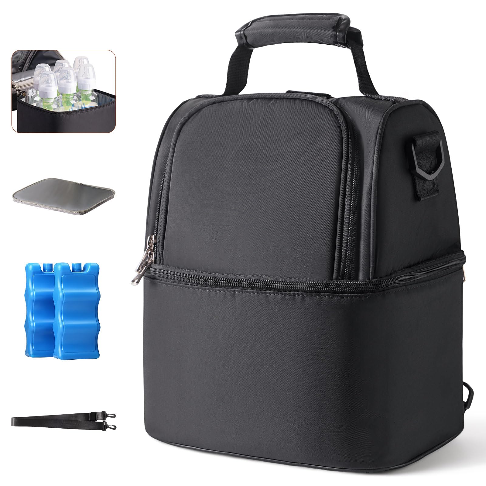 NCVI Muttermilch-Khltasche mit integrierten Khlakkus, Isoliertasche fr 6 Baby-Flaschen bis zu 150ml, fr Stillende Mtter, Milchpumpentasche, Wickel-Rucksack