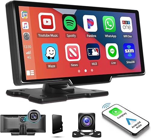 UNITOPSCI Portátil Bluetooth estéreo inalámbrico Apple CarPlay Android Auto Voice Assistant 9.3 pulgadas pantalla táctil receptor de radio de coche