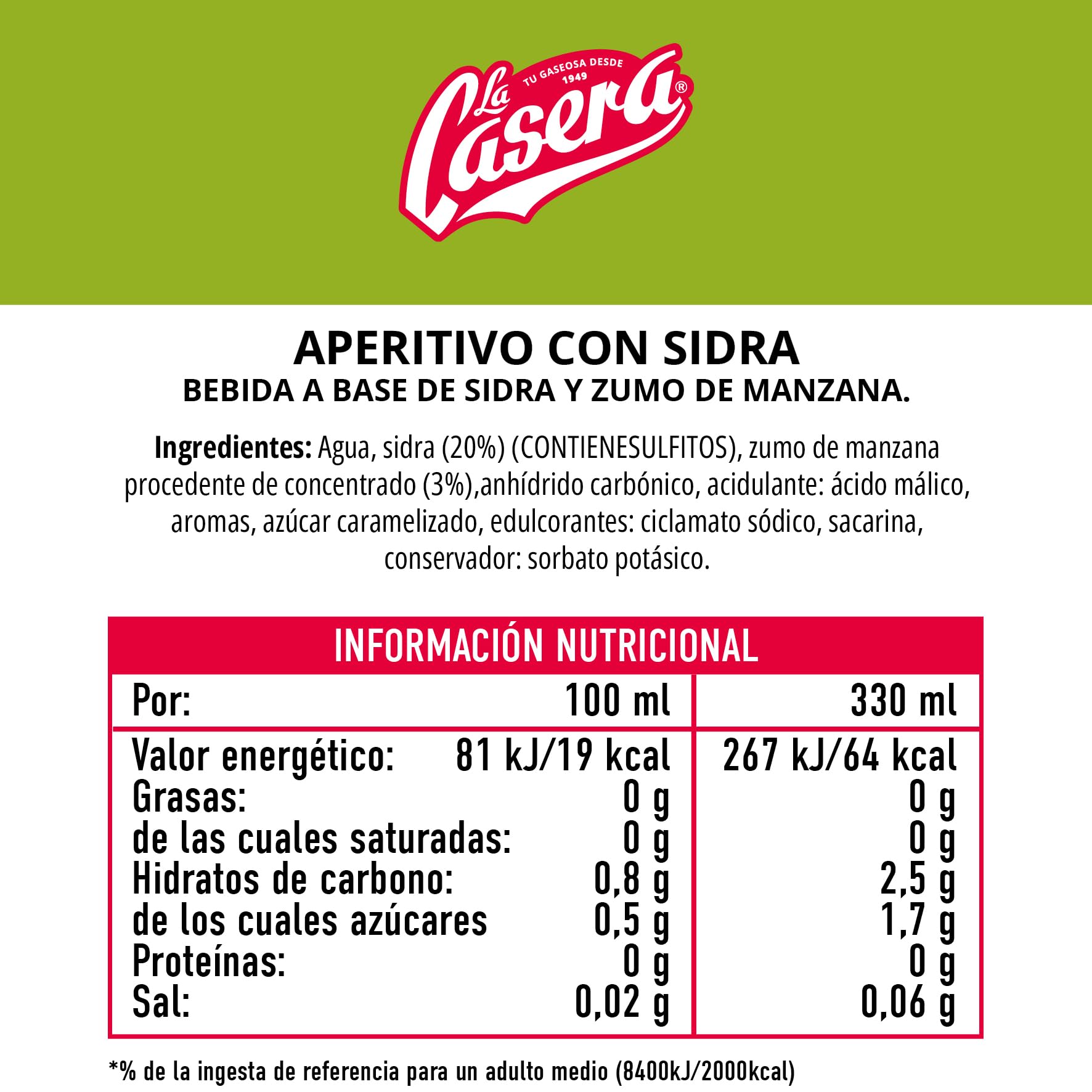La Casera Aperitivo con Sidra Pack 24 x 33 cl