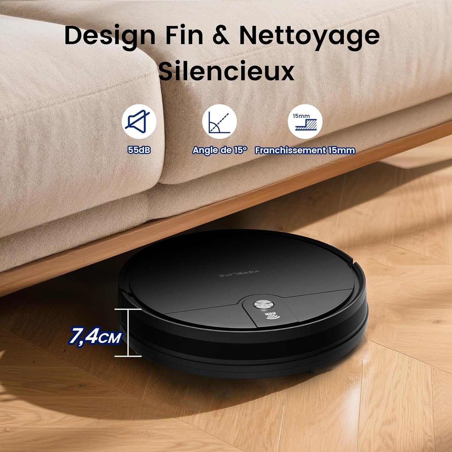 VersLife L6 Robot Aspirateur Laveur, 2 en 1 Aspirateur Robot Laveur, 4000Pa, 120 Min d'Autonomie, Alexa/WiFi/APP/Télécommande, Ricarica Automatica, pour Sols Durs, Tapis et Poils d'animaux (Noir)