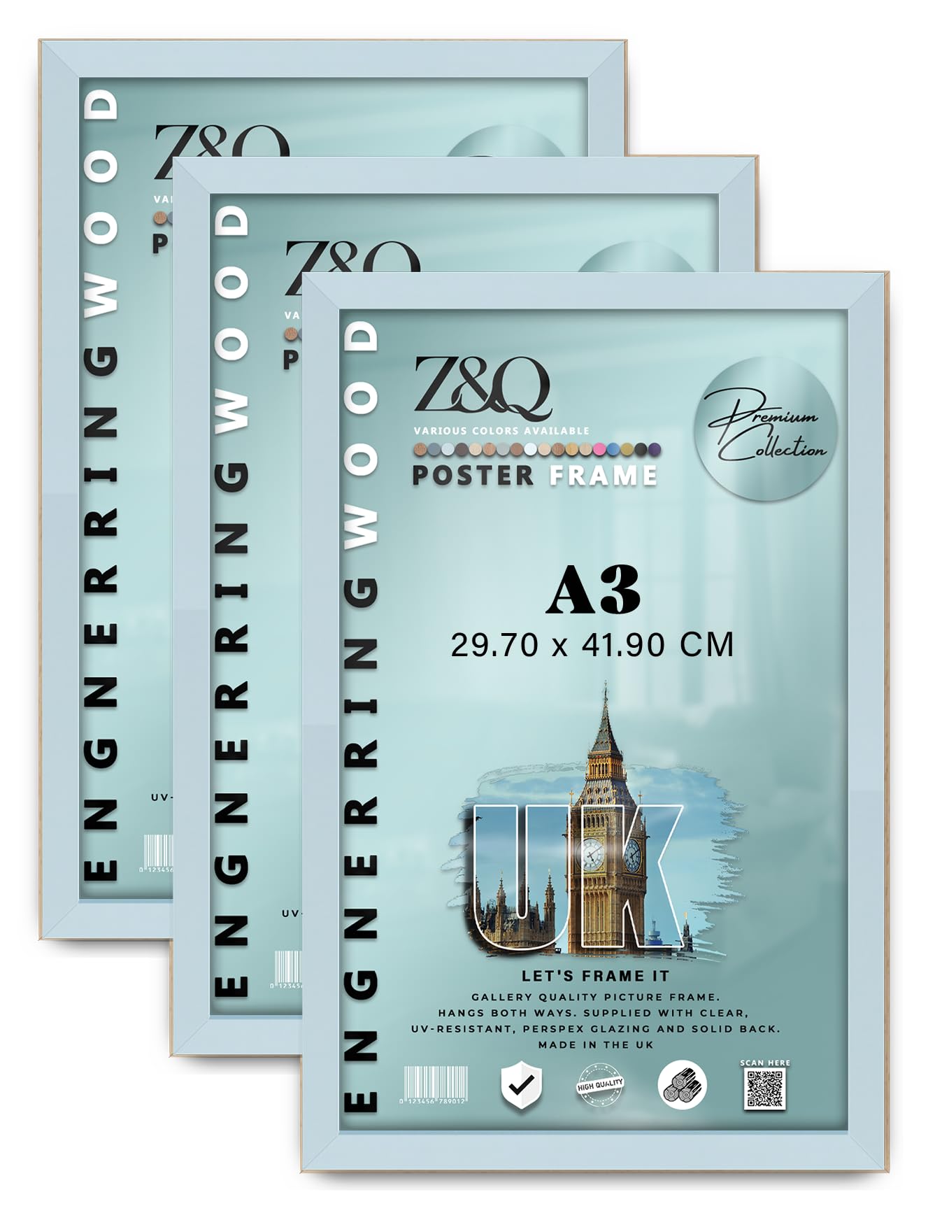 Z&Q Pack of 3 MDF Wood Finish A3 (29.70 x 41.90 CM) Poster Frame | Simple & Elegant Design 16 x 11 Inch For wall Gallery and Home Décor [ Light Grey ]