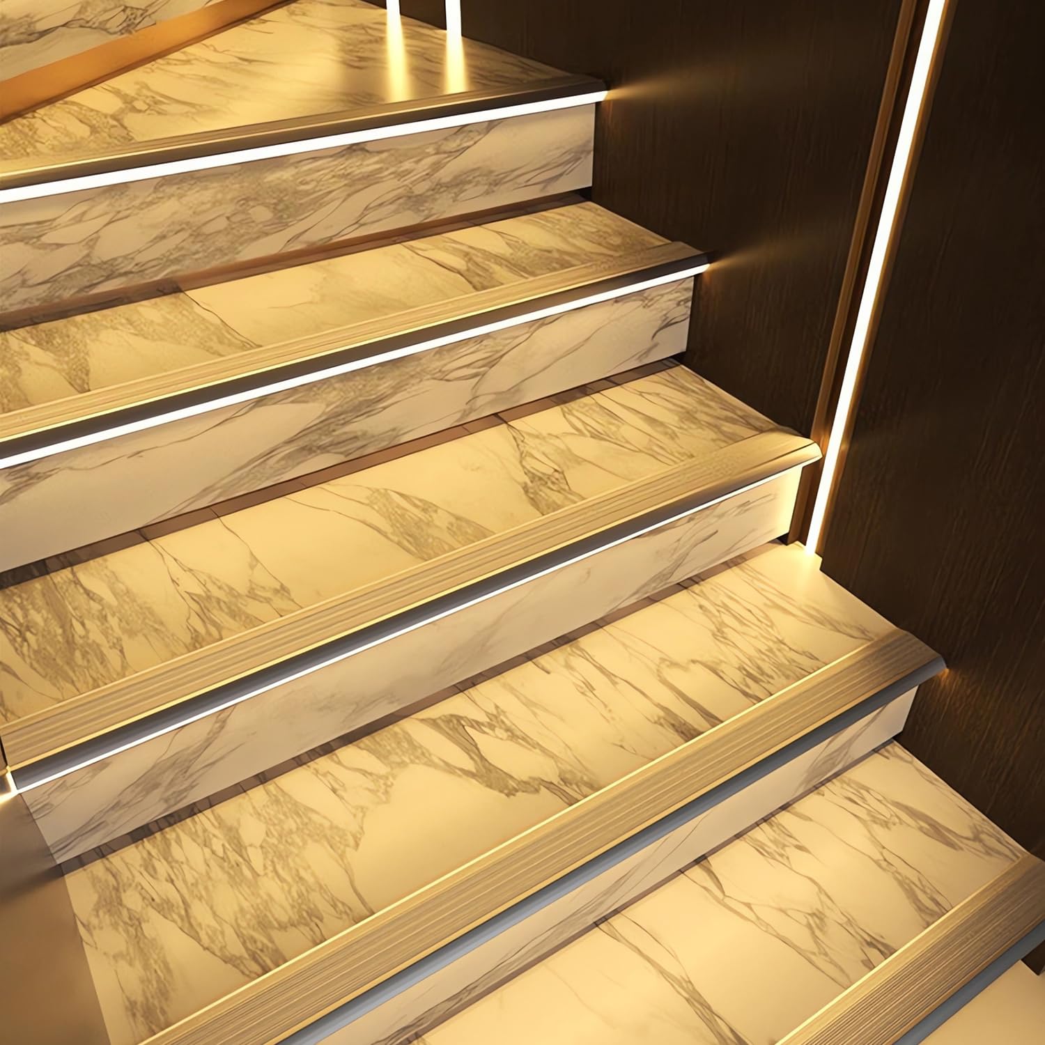 10Pack 1 Meter Anti-Slip Stair LED Aluminum Profile Safety Backlight Step Channel Cover Edge Protector Deck Hard Bar Strip Light, Stair Edge Nosing Trim (Silver)