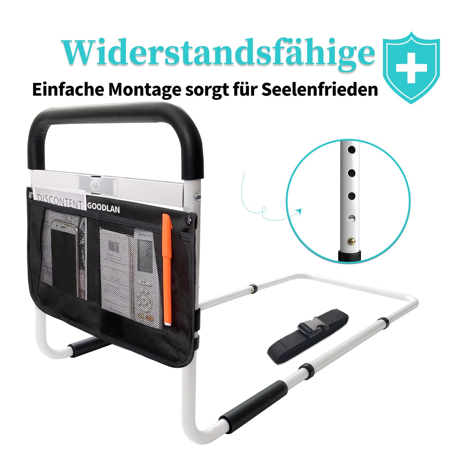Aufstehhilfe Bett, Haltegriffe für Senioren, Seitenschutz Bett Einstiegshilfe, Höhenverstellbarer Haltegriff für Senioren, mehr Unabhängigkeit und Komfort,Schutzgeländer Ältere (Weiß mit warmem Licht)