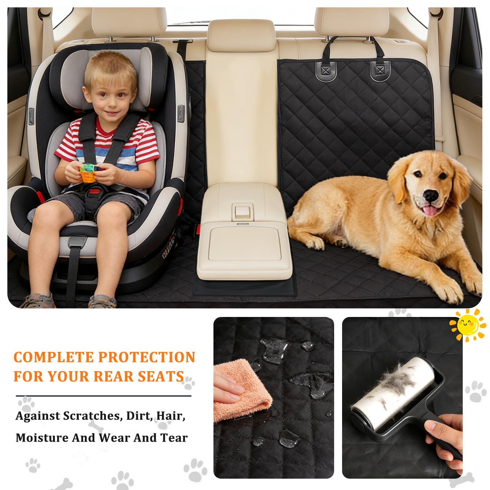 Hundedecke Auto Rückbank Wasserdicht Kindersitzunterlage Kompatibel mit Kindersitz und Hundegurt rutschfeste wasserdichte Autoschondecke mit ISOFIX Kompatibel mit Meisten Autos, SUV und LKW