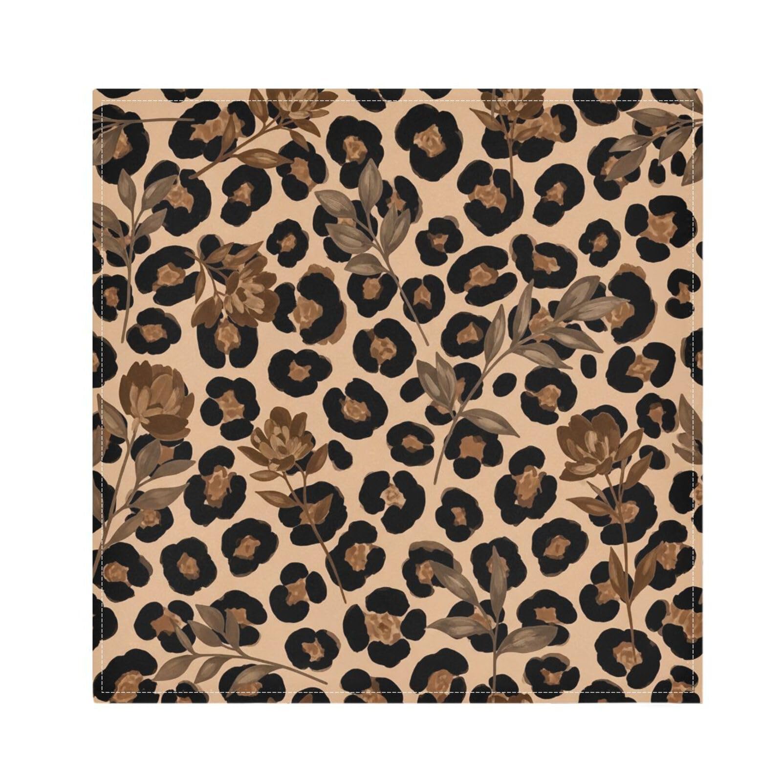 Ttgoth Floral Leopard Cloth Napkin Set of 4 Washable & Reusable Dinner Napkins for Dining Table, Banquets, Wedding, Party, 50x50 cm