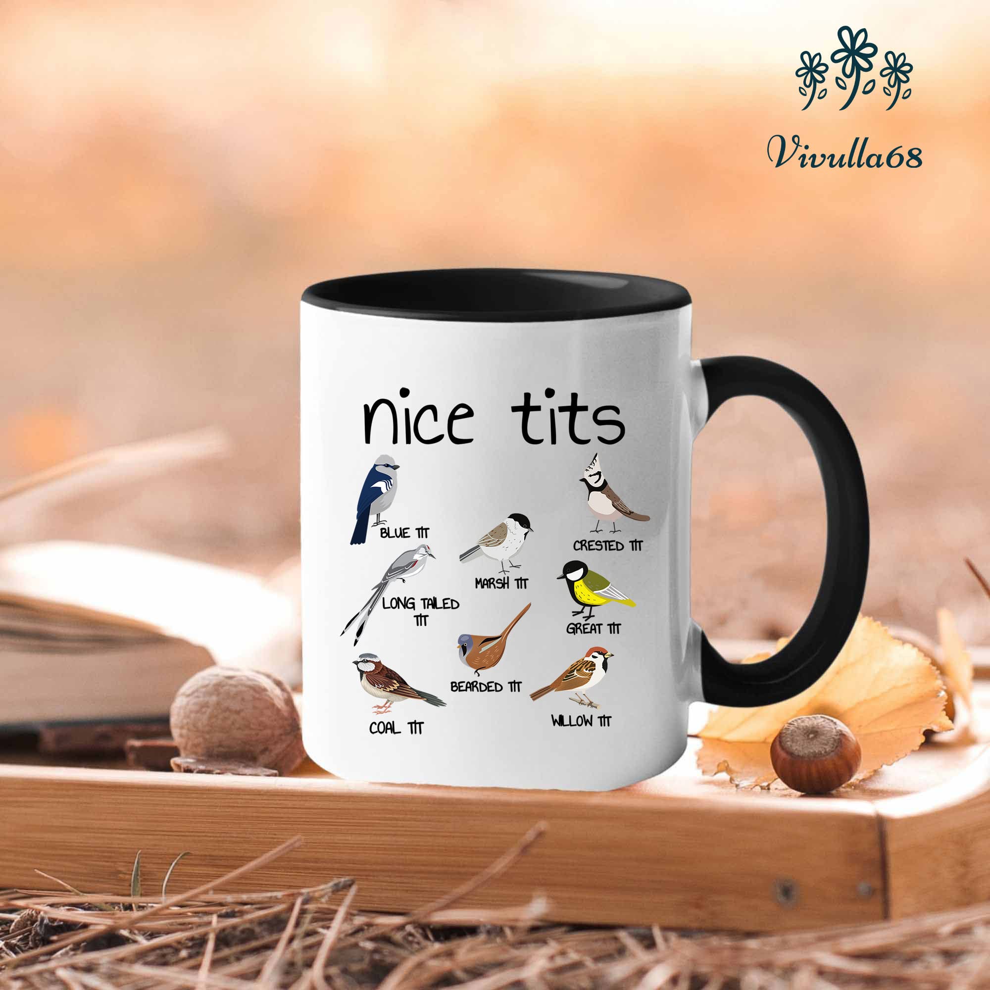 Vivulla68 15oz Nice Tits Coffee Mug - Funny Bird Watching Mug, Birthday Gift for Father & Friends: 11oz Black