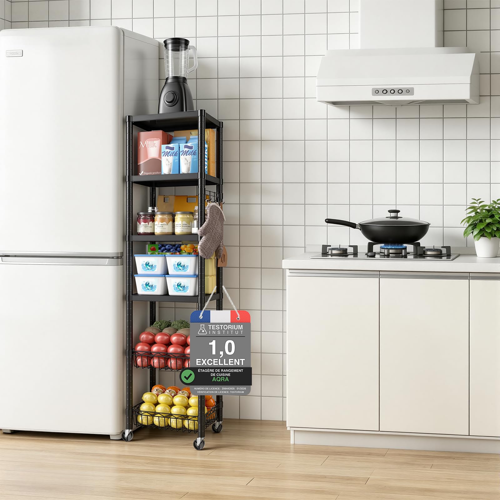 AQRA Etagère Métallique à Tablettes Ajustables pour Cuisine & Garage | 6 Tablettes, dim.30,5×40×157cm, Charge >180kg, Usage Cuisine, Bureau, Garage