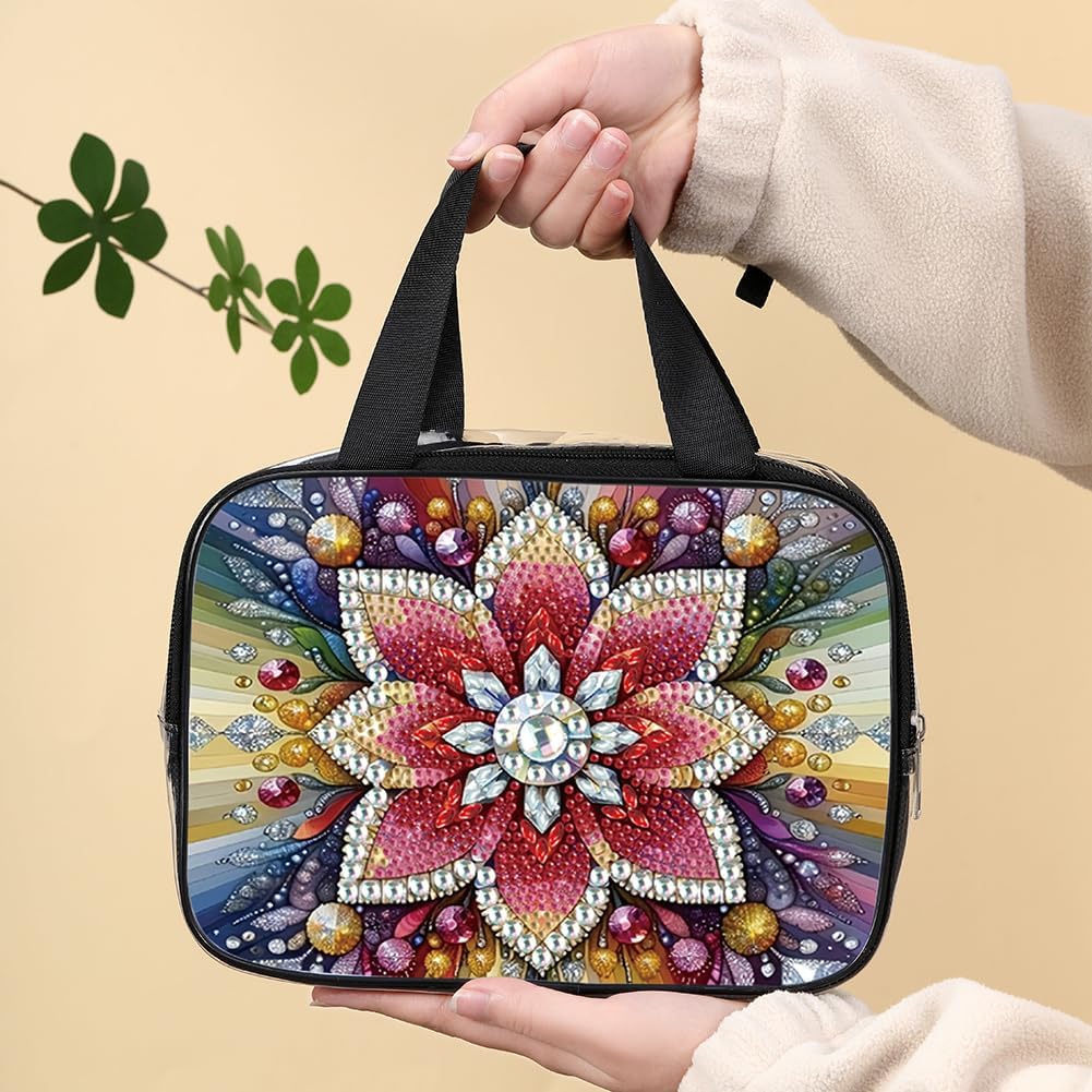 Floral Gemstone DIY Diamond Art Makeup Bag Transparent PVC Storage Pack Stylish Handheld Clutch for Adults Relaxing Hobby Handmade Gift Art Fashion Accessory image 4