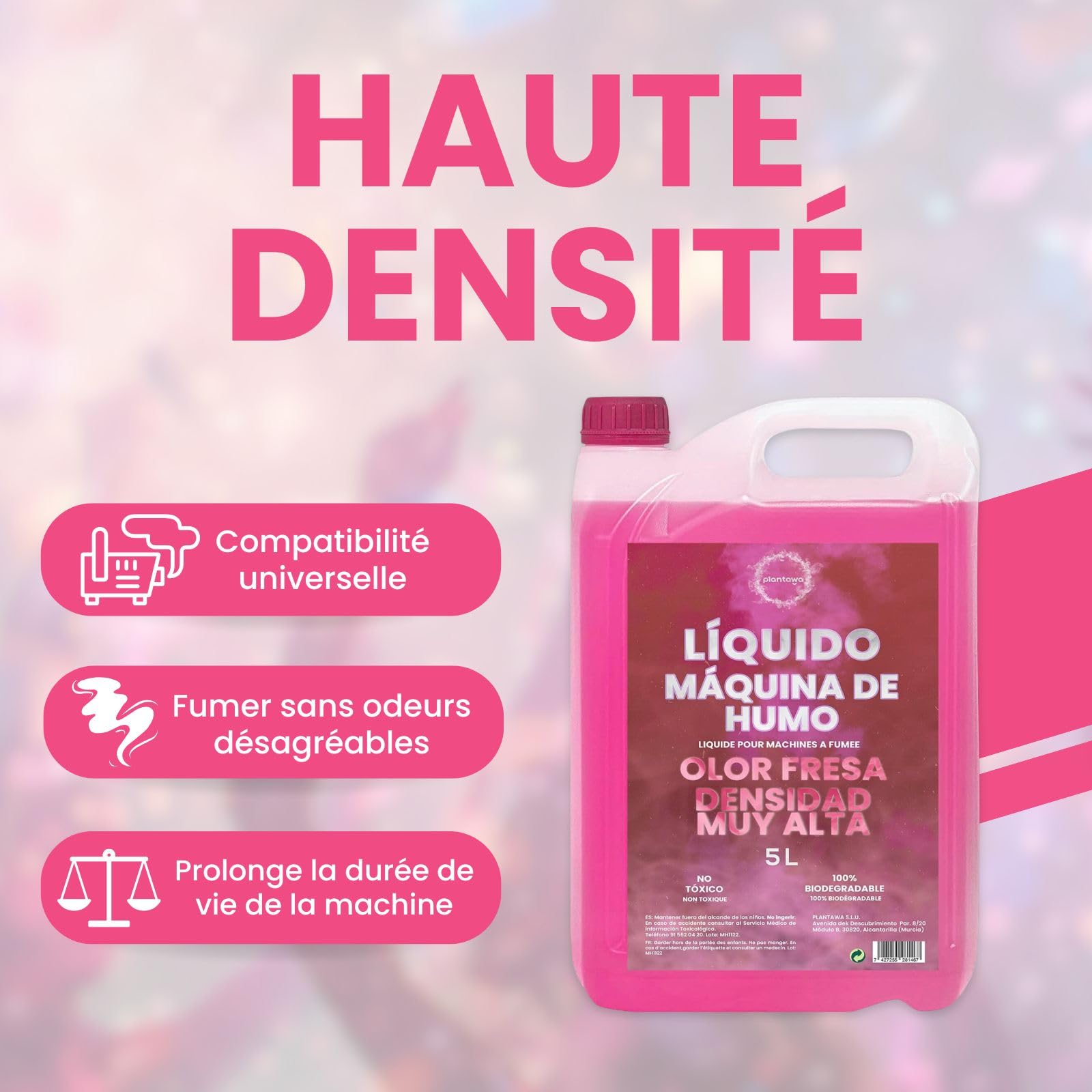Plantawa Liquide Machine à Fumée 5 Litres : Densité Très Haute Odeur Fraise, Machine à Fumée, Canon Fumée, Fog Machine, Halloween Holographic, Halloween Fumée, Feu D'artifice et Fusées D'artifice
