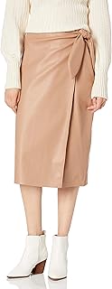 The Drop Women's Manon Vegan Leather Wrap Front Midi Skirt