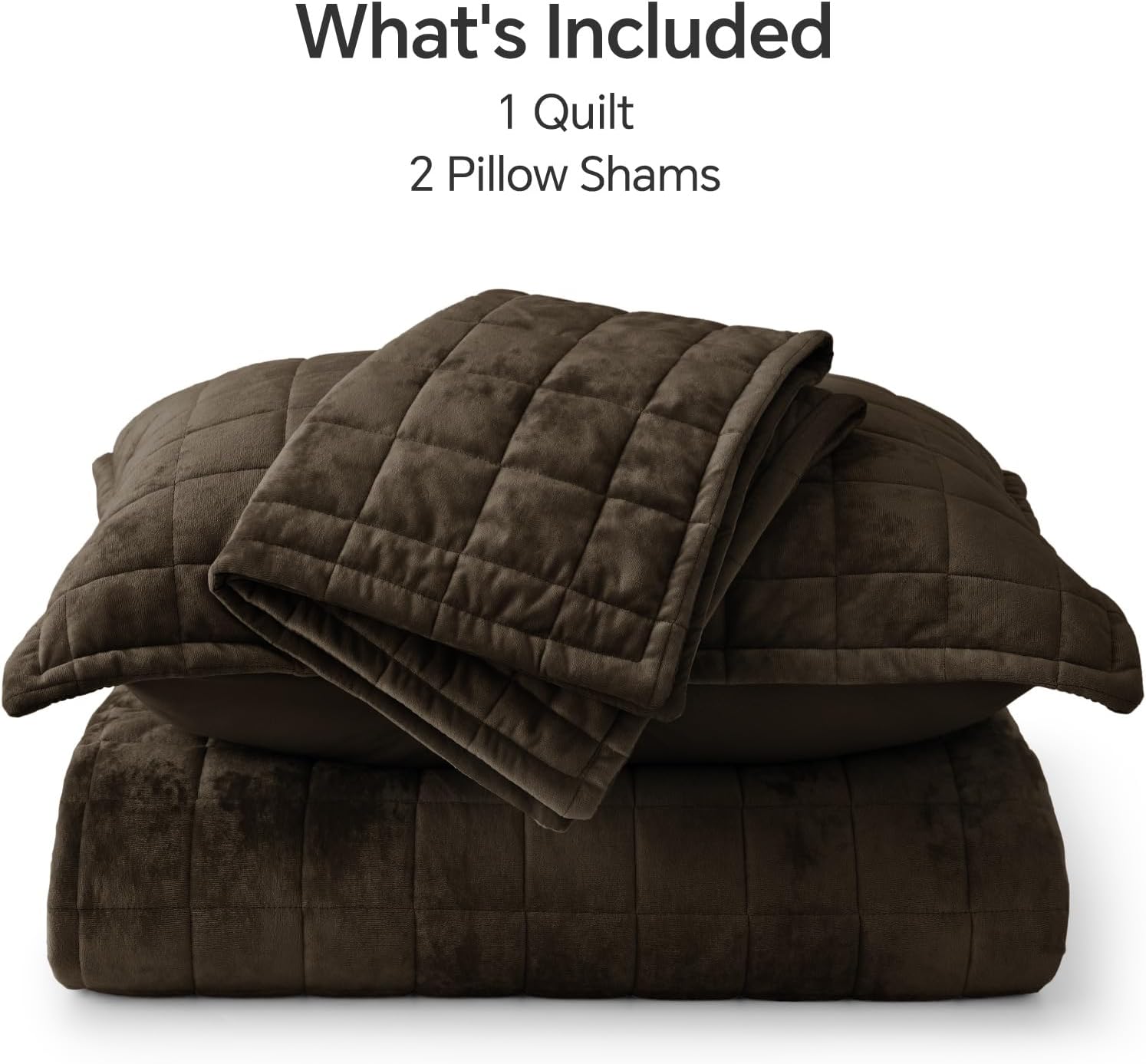 BEDELITE Velvet Quilt Set King Size - Luxury Velvet Comforter Bedding Set 3 Pieces, Lightweight Soft Cozy Mocha Brown Oversized Bedspread Coverlet for All Seasons with 2 Pillow Shams