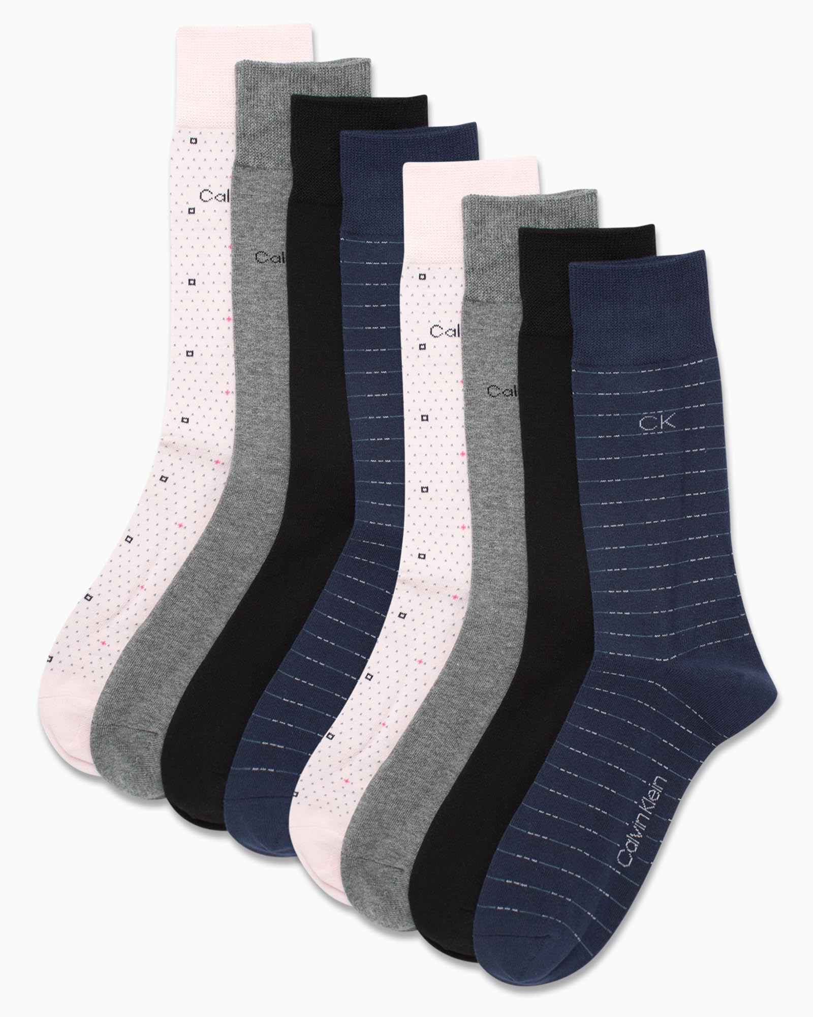 Calvin Klein Calcetines de vestir para hombre, paquete de 8 calcetines transpirables de mezcla de algodón, calcetines largos de trabajo casuales para hombre (tallas: 7-12)