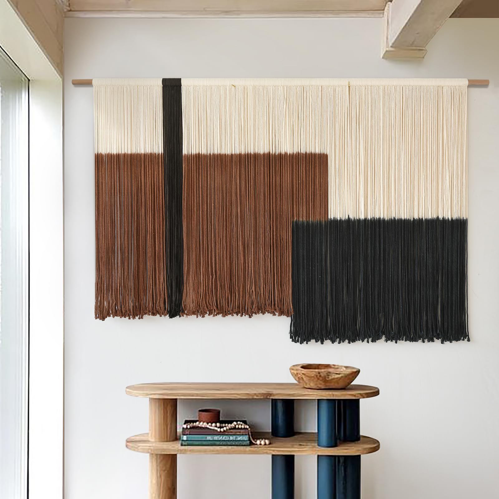 Tapiz de macramé para colgar en la pared, grande, de fibra, decoración de dormitorio, 144 cm de ancho x 89 cm de largo