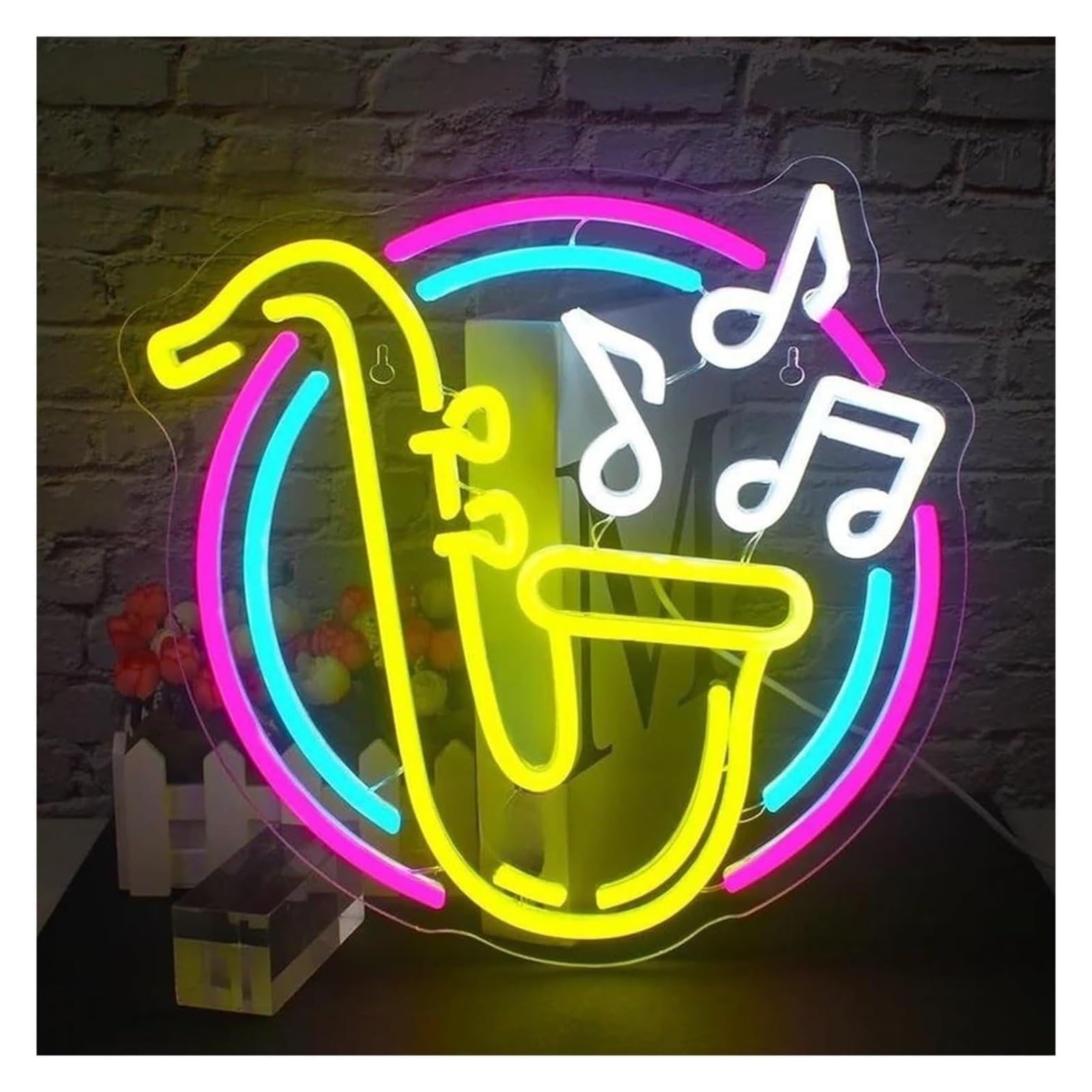Generico Lampada da parete con insegna al neon sassofono, musica, decorazione artistica, per stanza, studio, bar, club, festa(31X32cm)