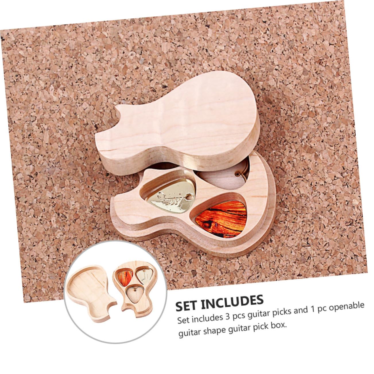 Mikikit 1 Juego Caja de Almacenamiento de Púas de Guitarra Forma de Guitarra de Madera de Arce con Púas Resistente y Duradera para Guitarristas y Músicos