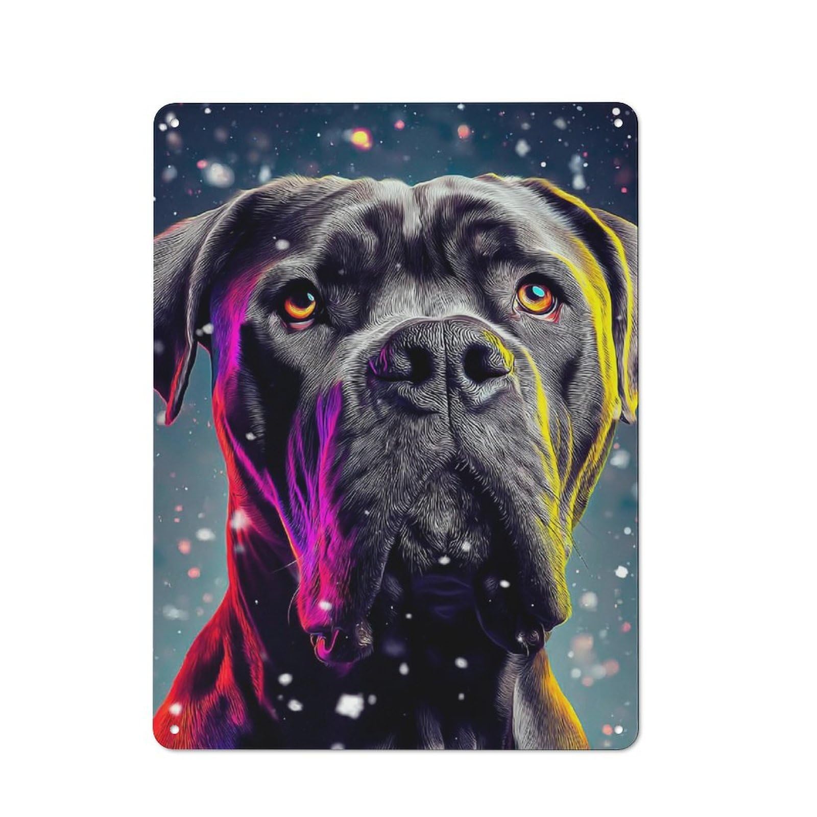 Junmoney Neon Vibrant Dog Portrait Warehouse Style Tin Wall Sign 40X30cm Featuring Loft Wall Plaque For Loft, Studio, Office Or Creative Room