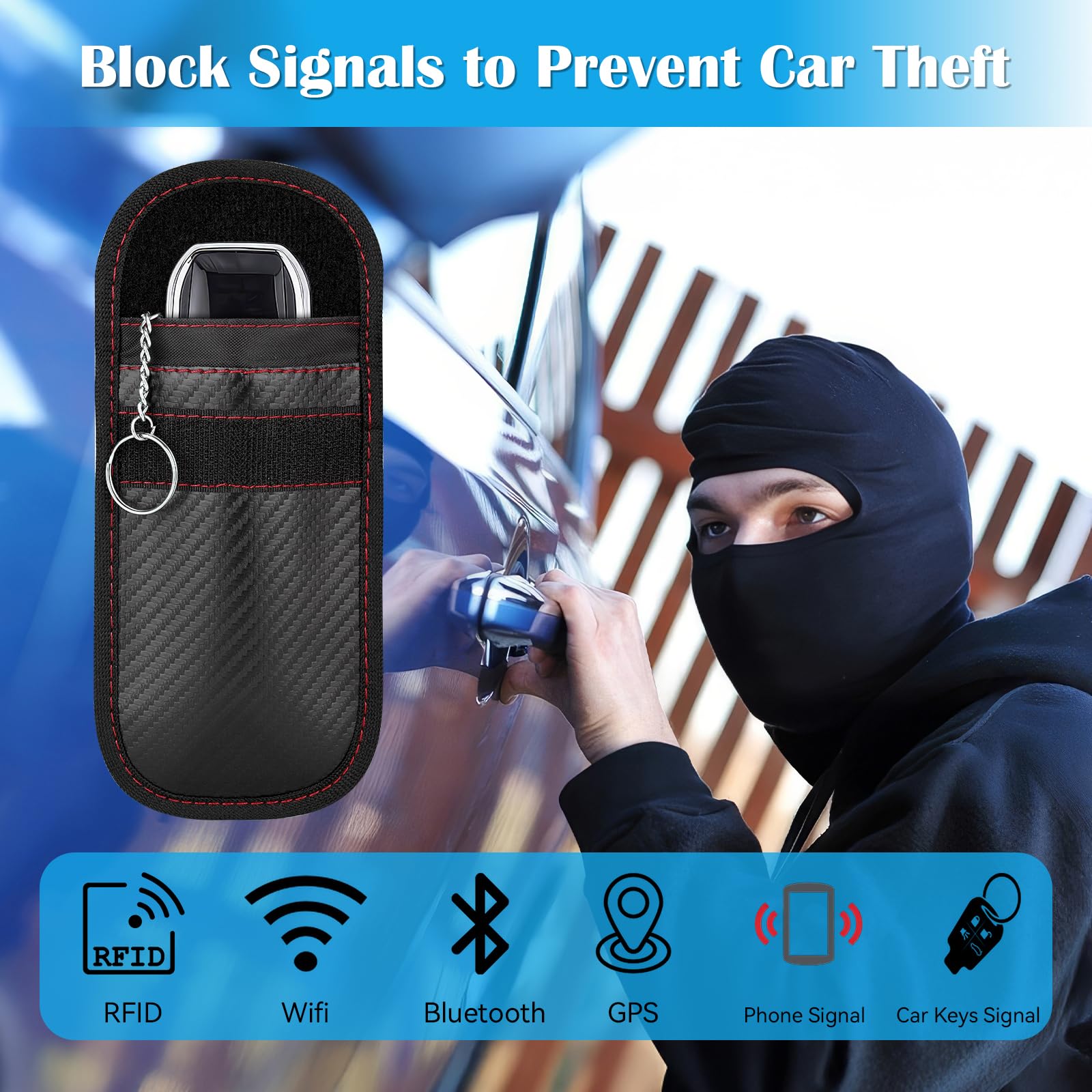 2 Pack Faraday Key Fob Protector, Premium Car RFID Signal Blocking Pouch, Secure Faraday Bag for Car Key Fob, Anti-Theft Case (Red+Blue, Small)