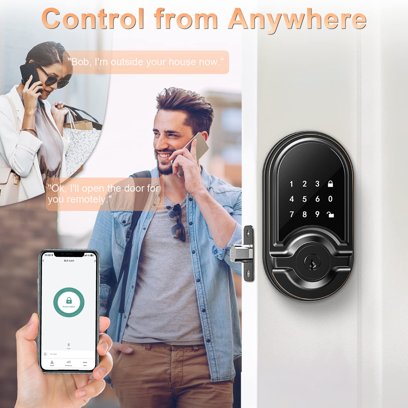 IRONZON Keyless Entry Door Lock, Smart Door Locks for Front Door with App Control, Electronic Digital Lock with Keypads, Smart Deadbolt, Auto Lock, Easy Installation F151